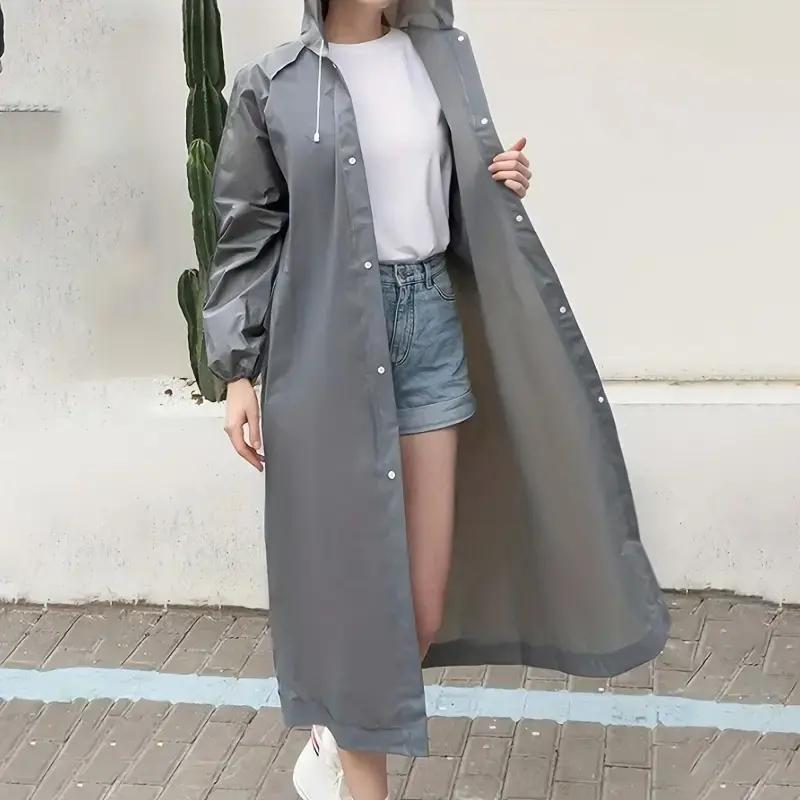 Solid Color Raincoat, 1-Count Portable Lightweight Windproof and Waterproof Raincoat with Drawstring for Outdoor Cycling
