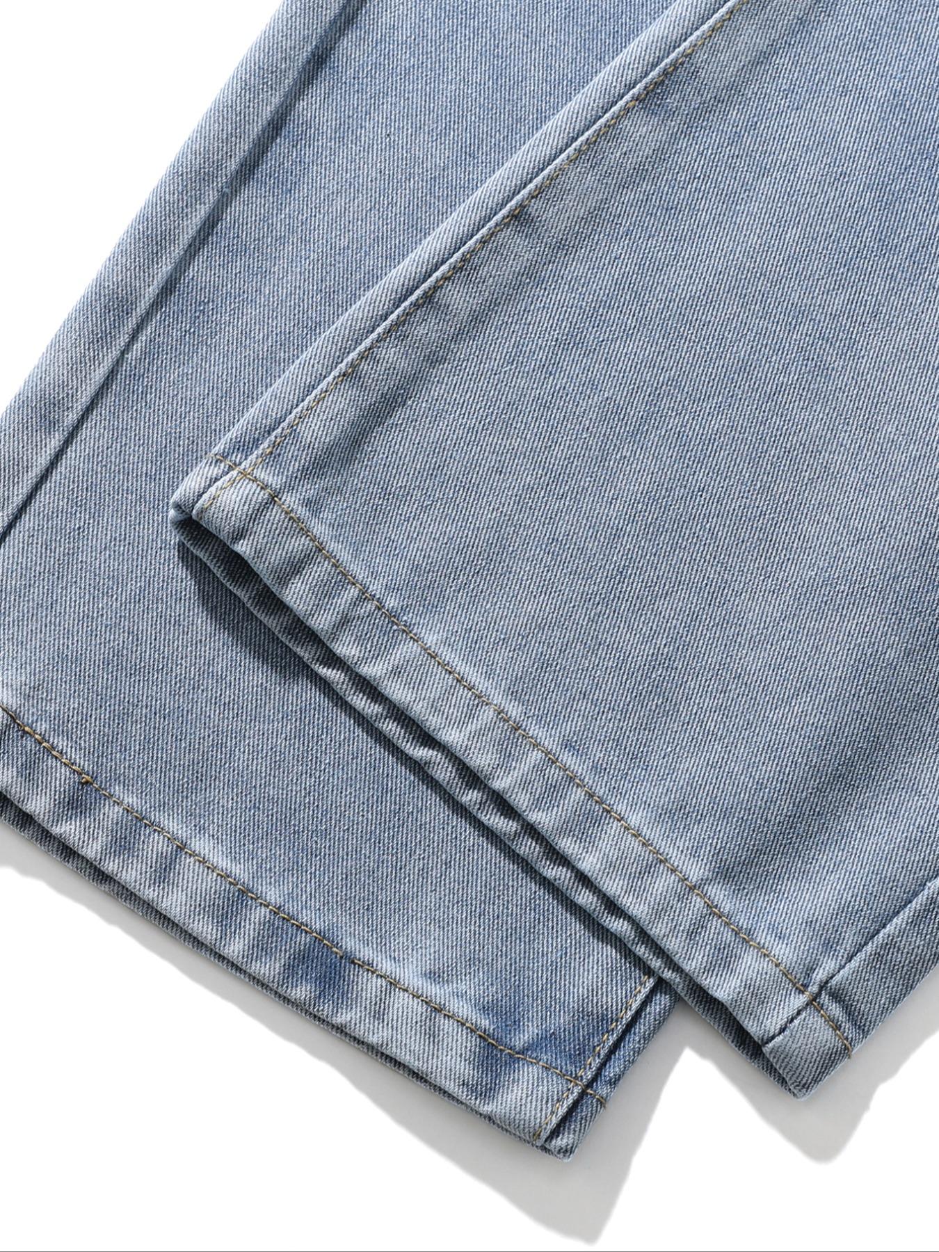 Men's drawstring elastic waist straight leg jeans, solid color casual versatile non stretch denim pants, fit straight leg version, suitable for all seasons