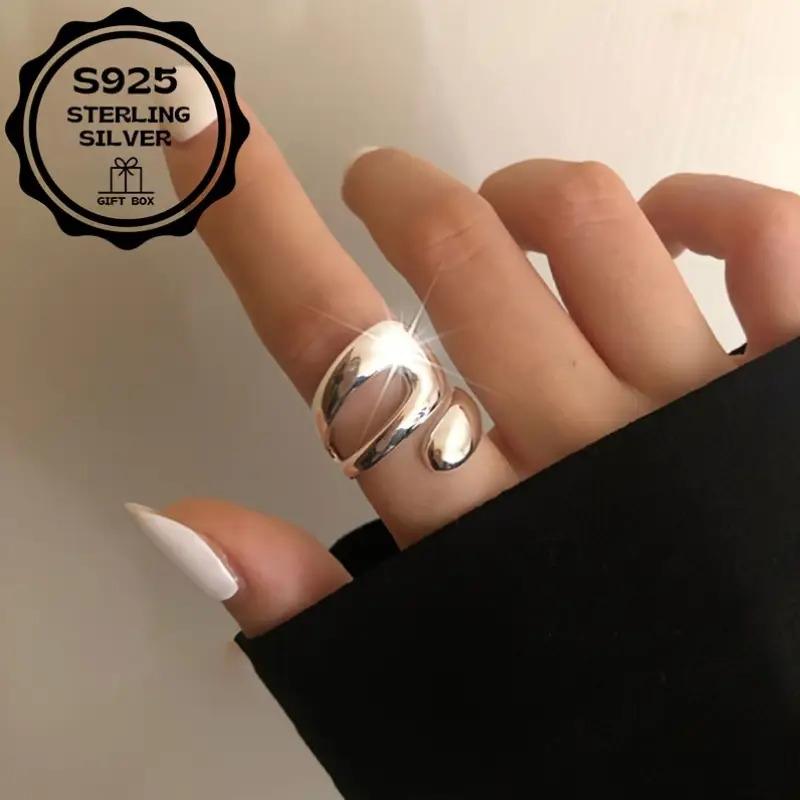 Vintage High-Polished Sterling Silver Ring |   Abstract Geometric Hollow Design |   Adjustable Statement Ring for Women, Chic Retro Jewelry for Daily Wear & Gifting.
