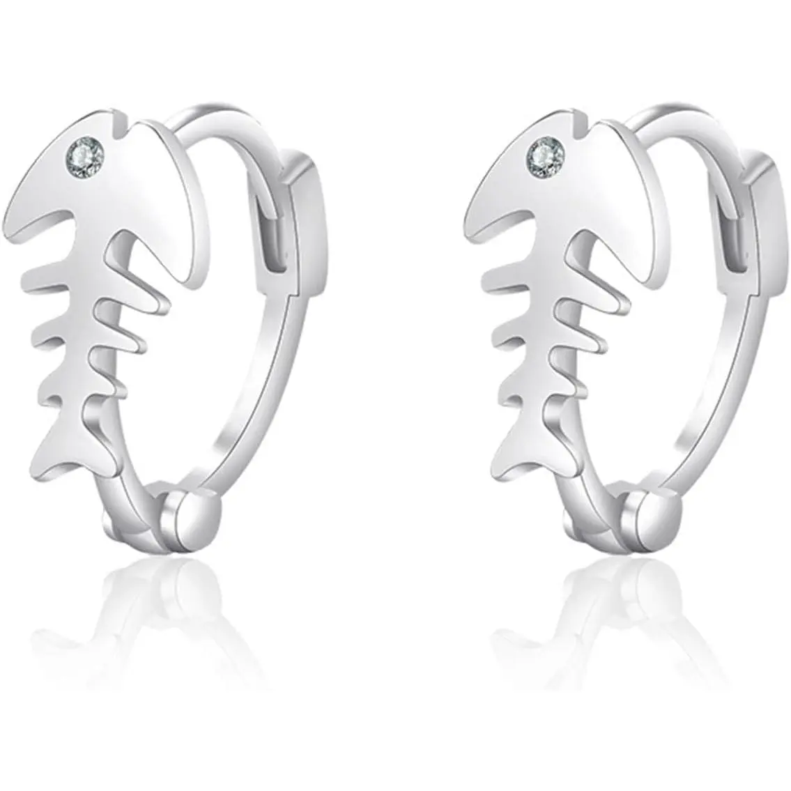 Fishbone Hoop Earrings for Women   Plated Fish Skeleton Chic Cubic Zirconia Small Huggie Hoop Earrings for  Sea Nautical   Accessories