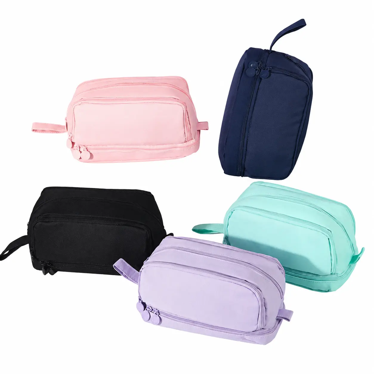 Dual-Zipper Double-Layer Pencil Case for Students — Large-Capacity, Spill-Resistant Organizer with Smooth-Zip Compartments, Minimalist Solid Color Design, Durable Polyester Fabric, Ideal for Pens, Markers, Erasers and School Supplies