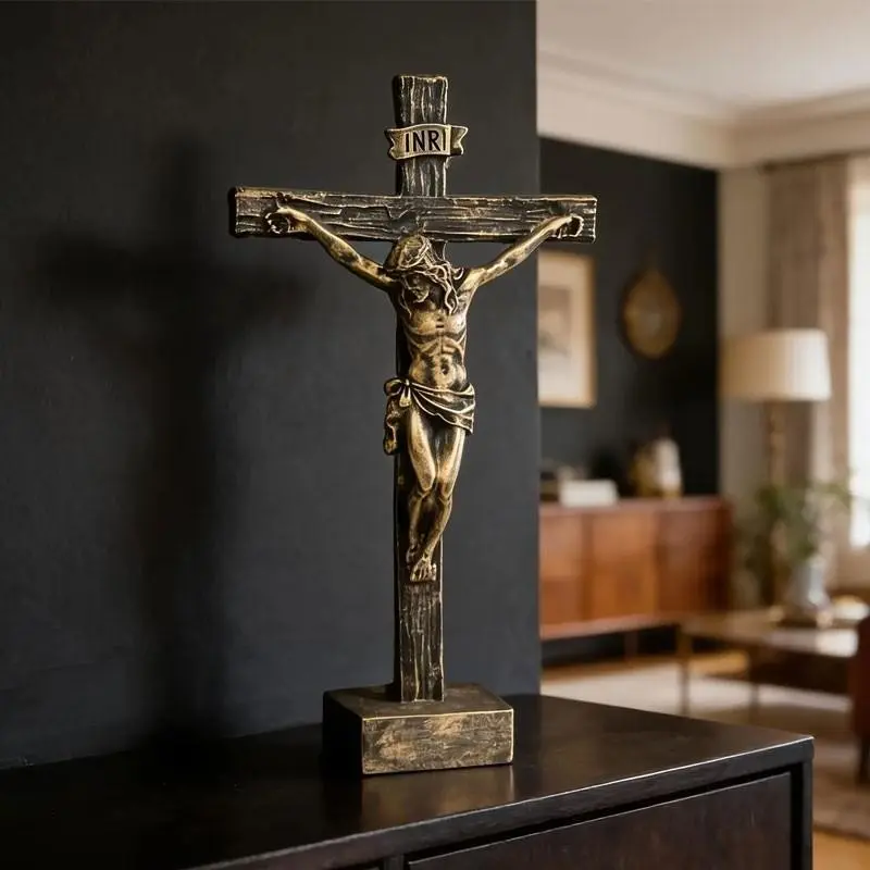 Cross Ornament, Jesus Desktop Scene Decor, Resin Statue, Unique Holiday Gift, Home Prayer Church Decoration, Indoor Desk Display