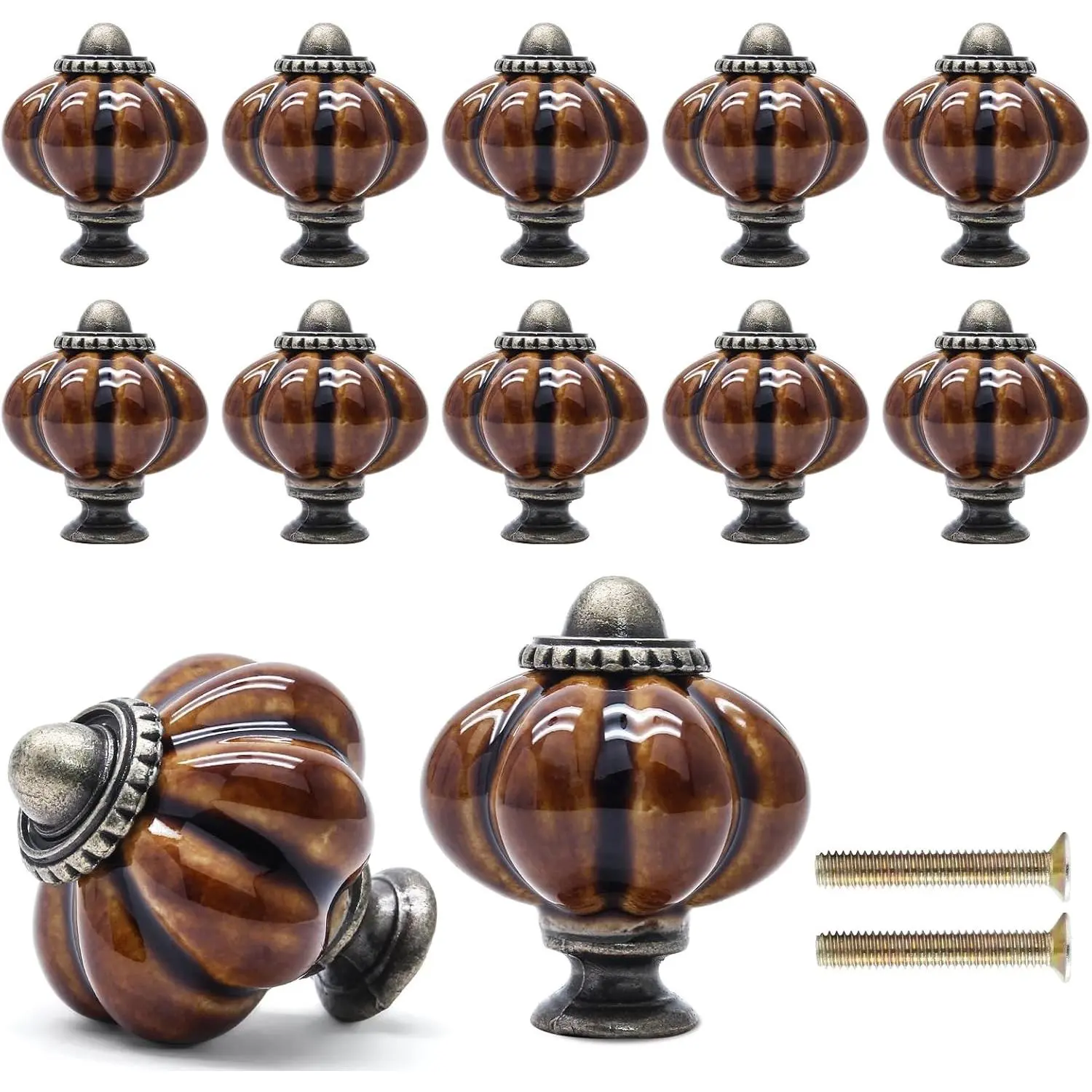 12 Pack Brown Pumpkin Ceramic Cabinet Knobs