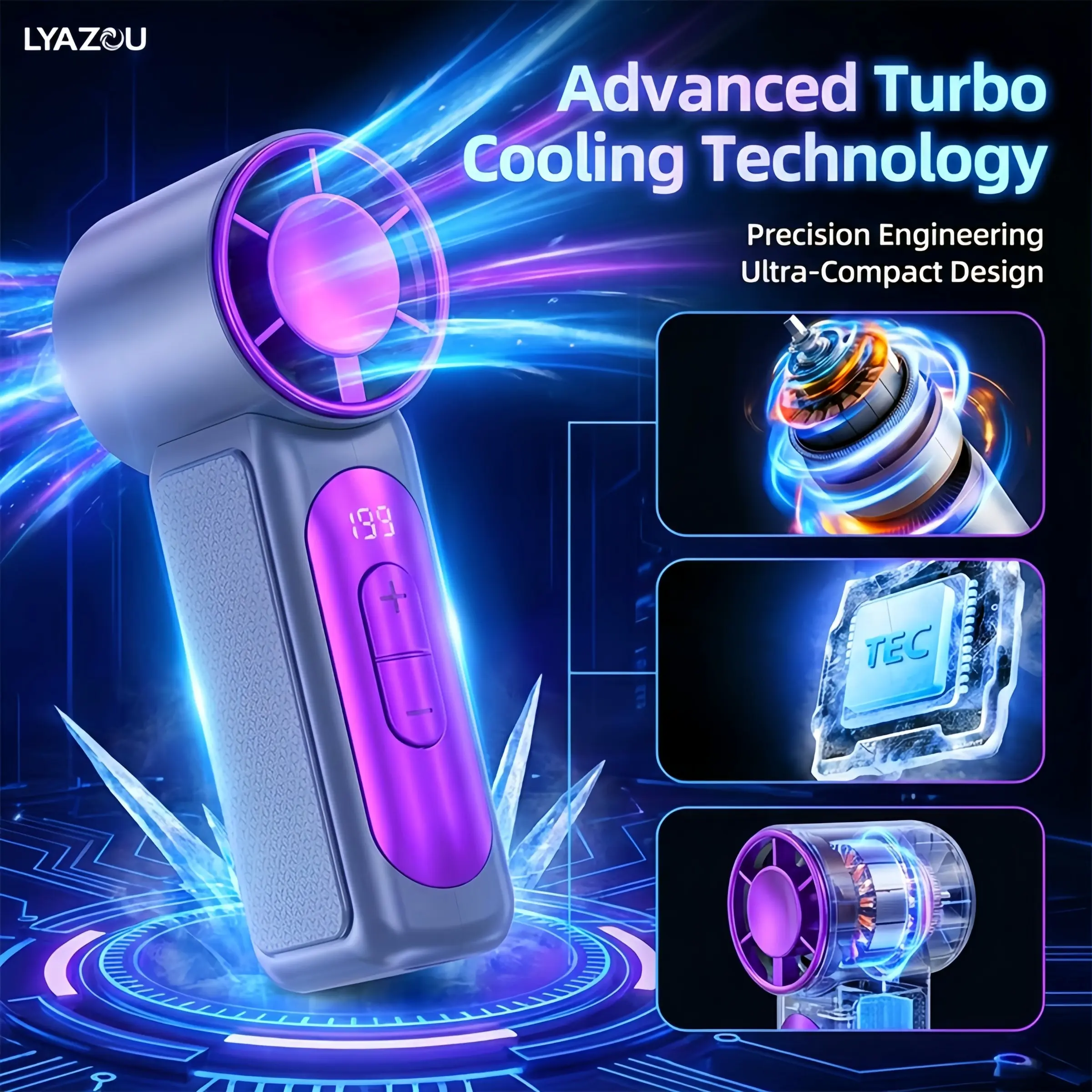 Mini Portable Handheld Fan, 1-199 Speed, Digital Display, Rechargeable, Ideal for Makeup, Gift, Indoor, Camping, Cooling Fan