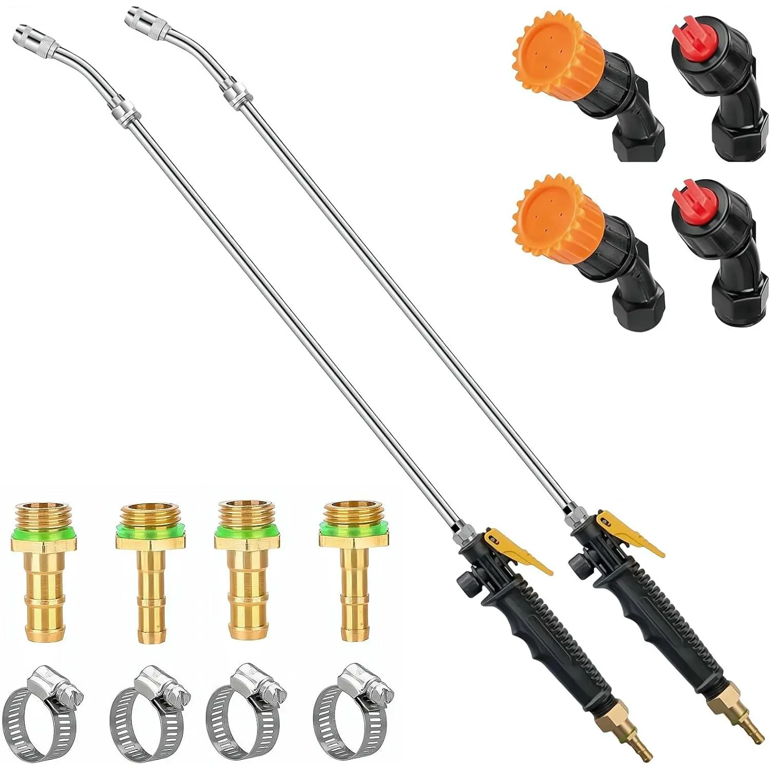 2Pcs Sprayer Wand with 3 Types of Nozzles, Fan Nozzle Replacement Sprayer Wand, Stainless Steel Sprayer Wand Replacement with 1/4" & 3/8" Brass Barb and 2 Hose Clamps