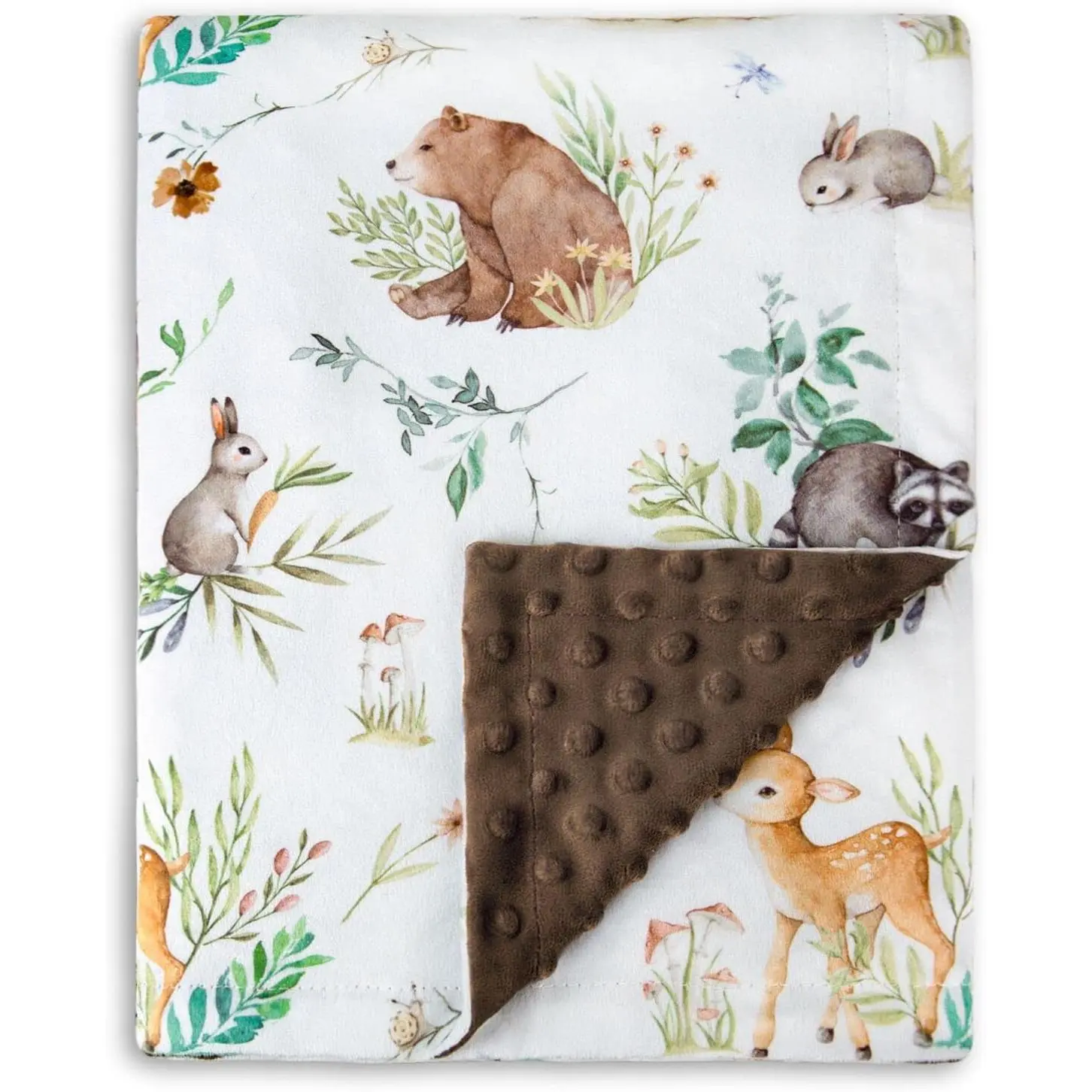 Woodland Baby Blanket for Boys Girls with Dotted Backing| Layer Soft Plush Blanket for Infant Toddler Shower Gift Nursery Crib with Bear Deer Printed 30 x 40 Inch