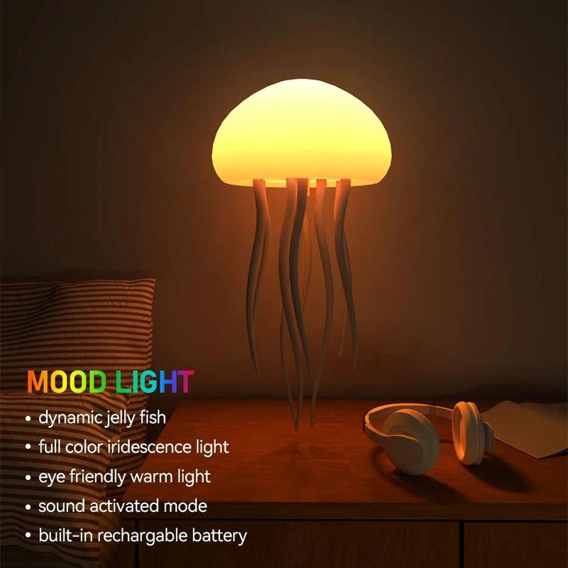 Jellyfish Design LED Lights for Bedroom, Voice-controlled Novelty Desk LED Light, USB Rechargeable RGB Color Changing Desktop Lamp, Cozy Lighting for Home Bedroom Living Room Decor, LED Lights, Modern Nighstand Lamps