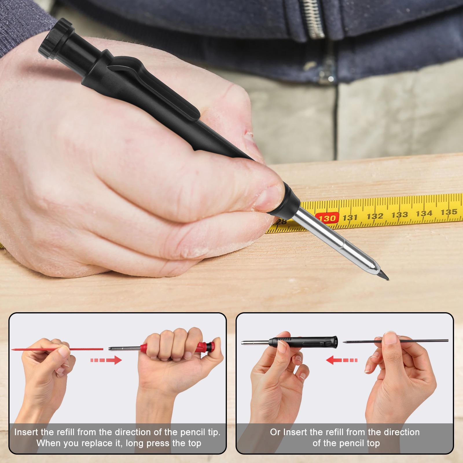 Mechanical Pencil Set, Mechanical Drawing Pencils, carpenter pencil sets, 2 Carpenter Pencils and 12 pen refills, Construction pencils for construction and woodworking, deep hole marking, durable construction tools, black and red with box