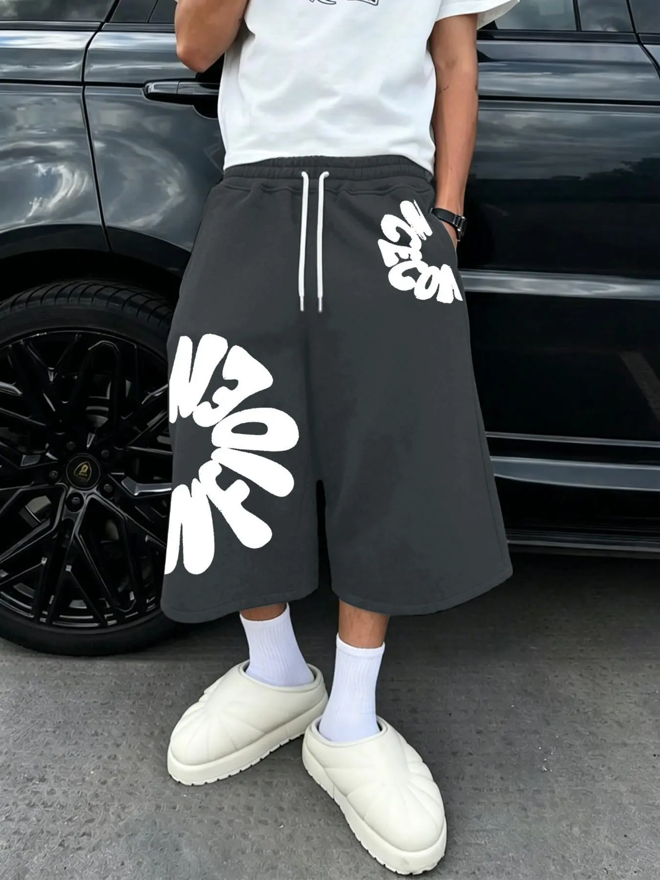 Men's Fashion Street Style Sweatpants, Loose-Fit Six-Quarter Length, Comfortable Breathable Fabric, Premium Solid Color for Daily Wear, Athleisure Style Sweatpants, Athletic Casual Pants
