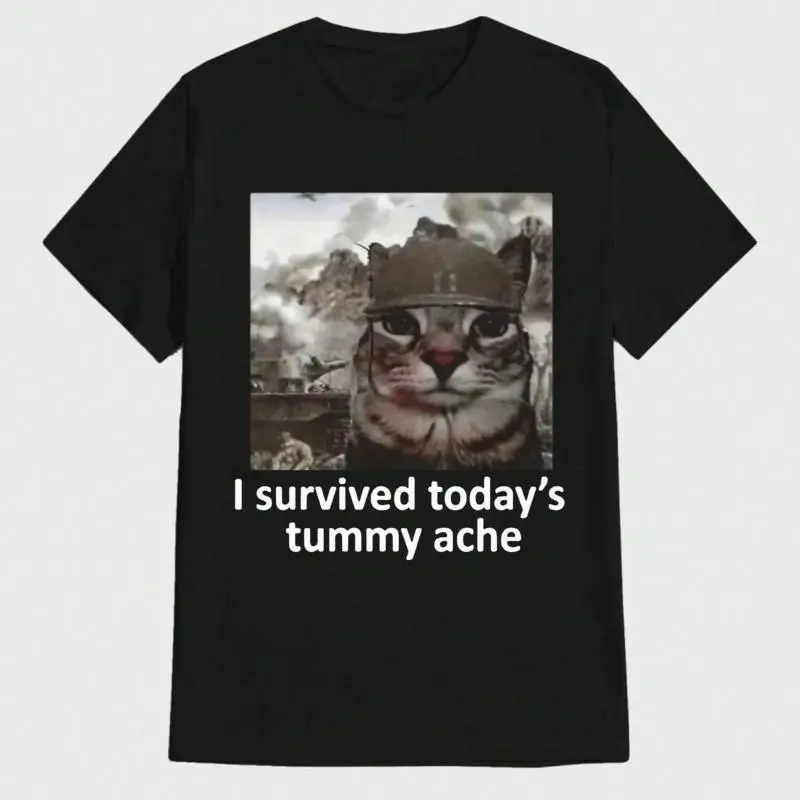 I Survived Today's Tummy Ache Men's T-Shirt Casual Digital Print Pure Heavy Cotton T Shirt