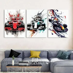 3 Pieces Classic Watercolor Splatter Racing Car Art, Cool Atmosphere Wall Mural, Speed Passion Home Art, Industrial Gallery Decor, Dark Tone Poster, Wall Decor for Living Room and Gaming Room, Framed or Unframed.