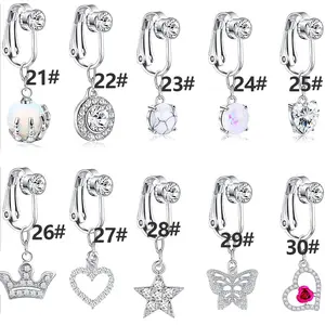Non-piercing zircon belly button ring with heart and butterfly design for a unique and sexy look