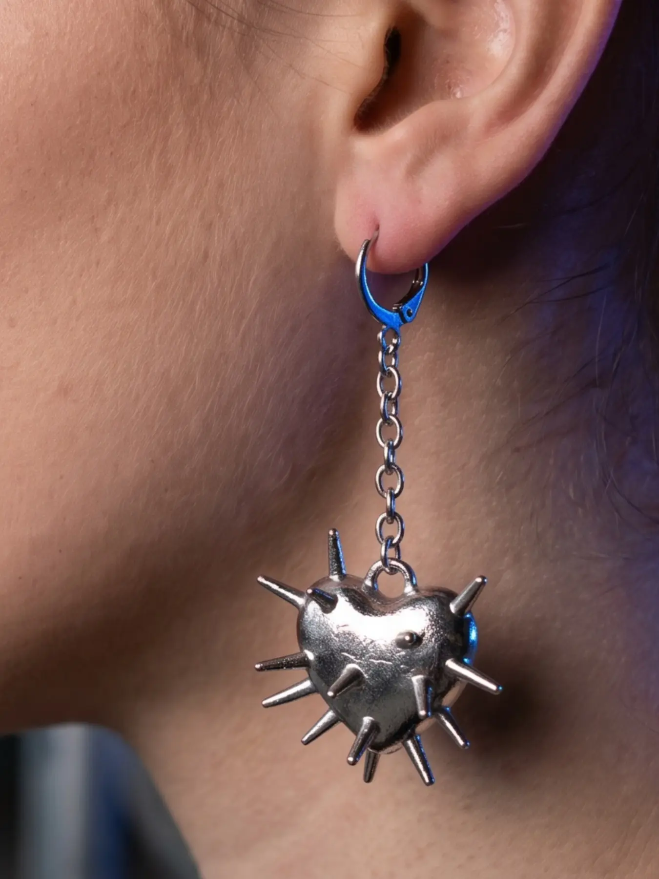 2Pcs Punk Silver Spiked Heart Dangle Earrings Suitable for Street Style Party Halloween Cool Unique Jewelry Gift for Women.