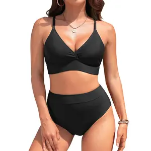Daci Women's High-Waisted Two-Piece Bikini Set - V-Neck Surplice Swimwear with Adjustable Spaghetti Straps  SwimWeek  summervibes