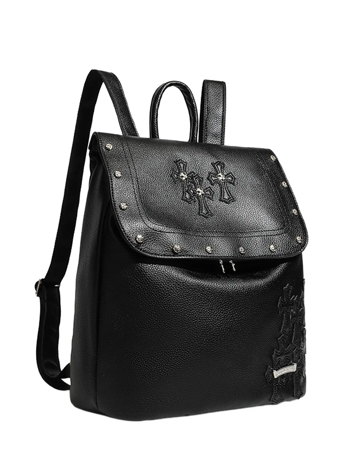 Gothic Rivet Cross-Ornament Backpack for Men & Women, Unisex PU Leather Casual Daypack, Stylish and Durable Design
