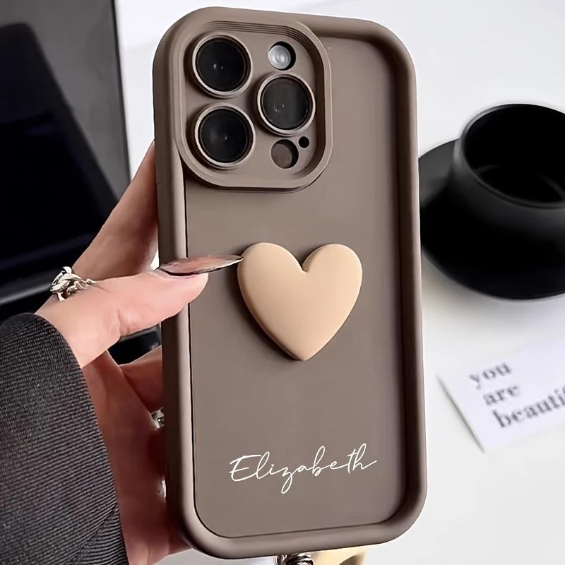 Personalized Custom Big Letters Customized Name Minimalist Anti Fall Phone Case Compatible With iPhone 17 E Air Pro ProMax iPhone16 15 14 Plus 13 12 Mini 11 X XS XR Luxury Acrylic 3D Love Heart Soft Pattern DIY Shockproof Gift