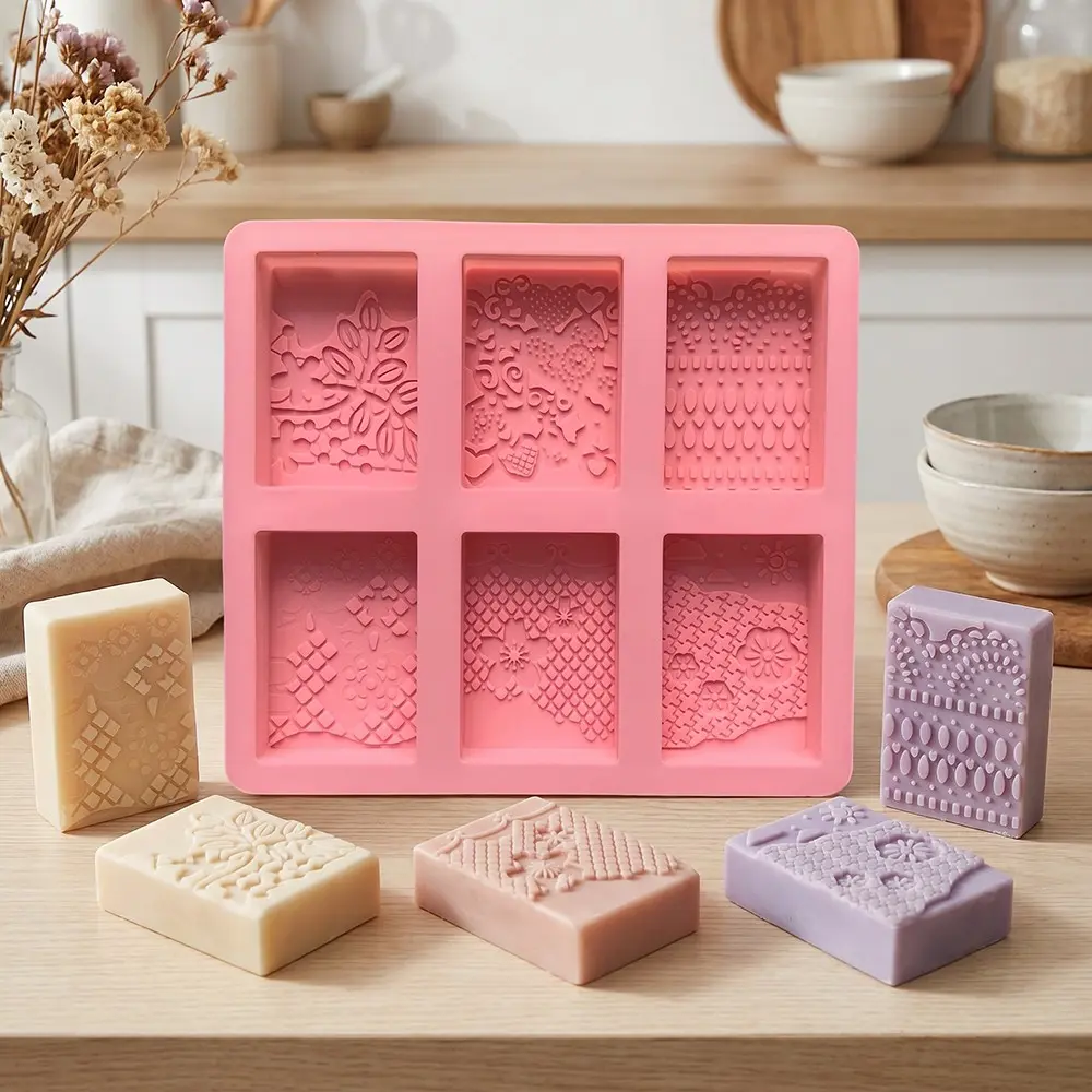 1pc Square Silicone Soap Mold, 6-Hole Pattern Soap Mould, Rectangular DIY Handmade Soap Mold, Gypsum Jade Replica Making Tool