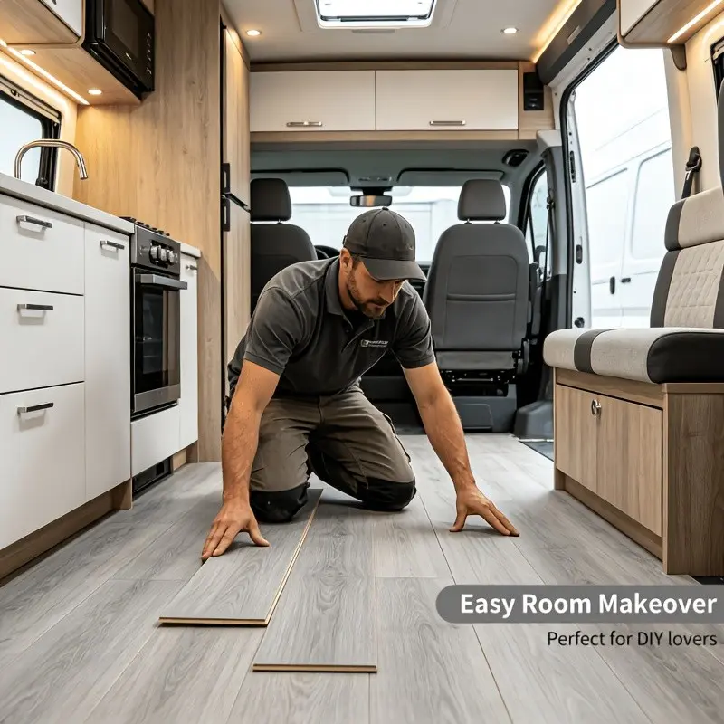 PVC Vinyl Flooring Planks, Easy DIY Install, Pet Scratch Resistant, Wood Grain, for Living Room, Bedroom, Kitchen, RV Camper Renovation