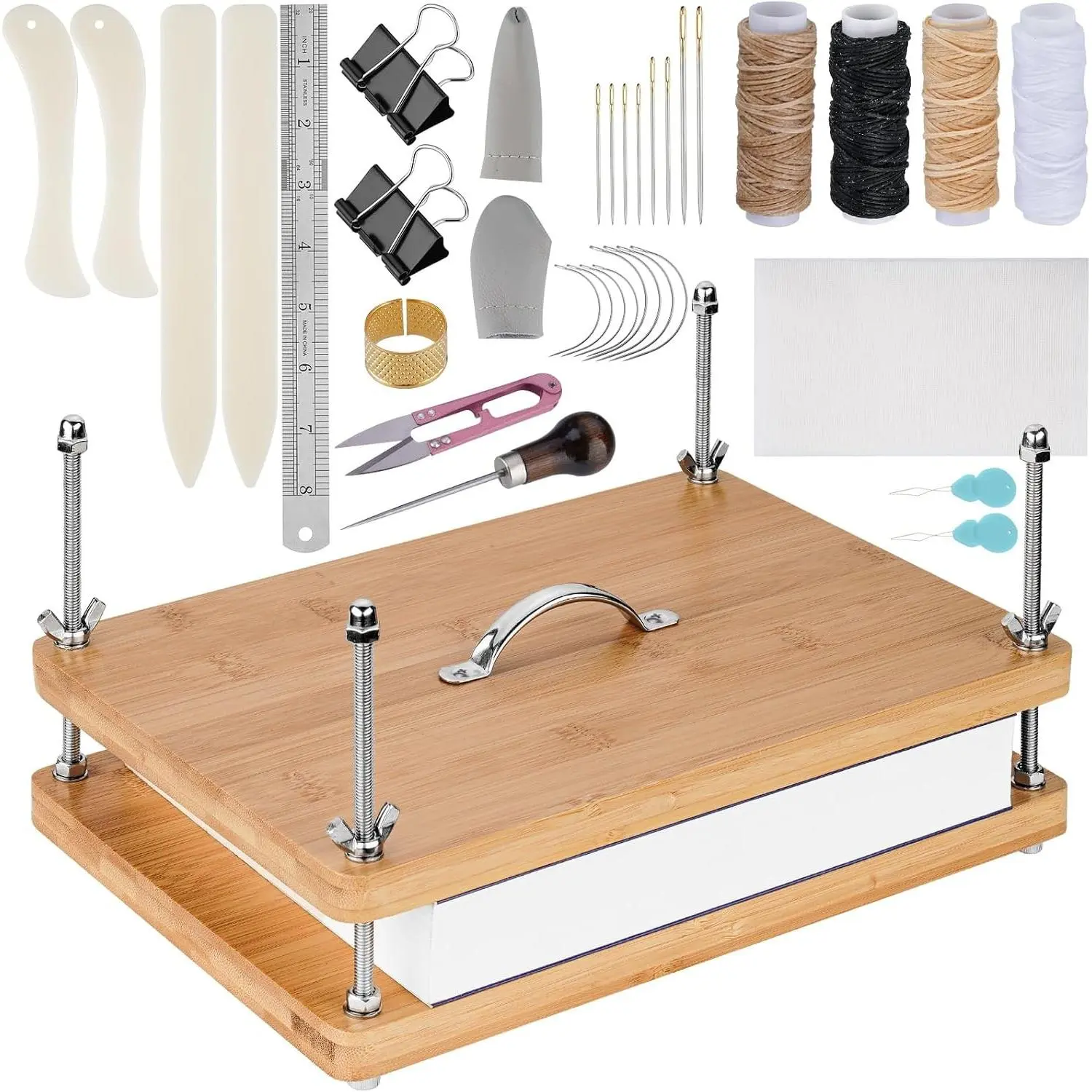35 PCS Book Press Binding Kit for Notebooks, Lesson Plans, Document Organization - Compact Bamboo Bookbinding Tools, Book Binding Supplies with Portable Handle for Beginners DIY