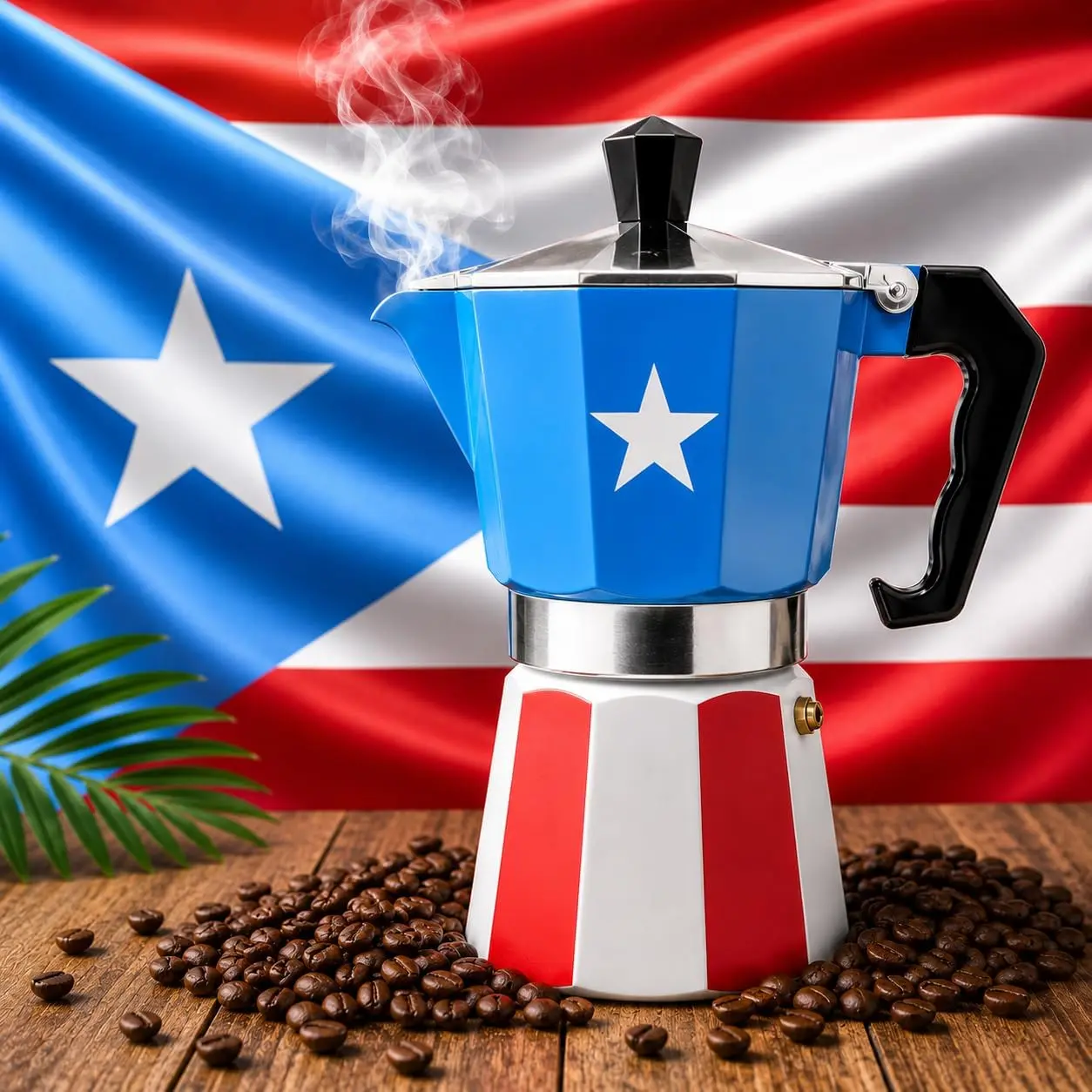 Puerto  Coffee Pot –  Moka Grecas Pot with Puerto Rican Flag Design | Traditional Stovetop Espresso Maker for Authentic Cafe Boricua 6 Cup