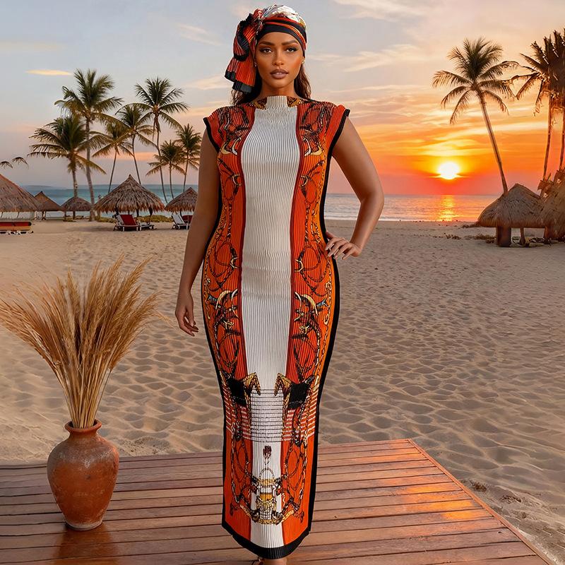 Women's Elegant Animal Print Long Dress Set, Slim-Fitting Moo Moo Skirt & Scarf, Beach Sun Protection Shawl, All Seasons Fashion, Accessory, Womenswear, Lady