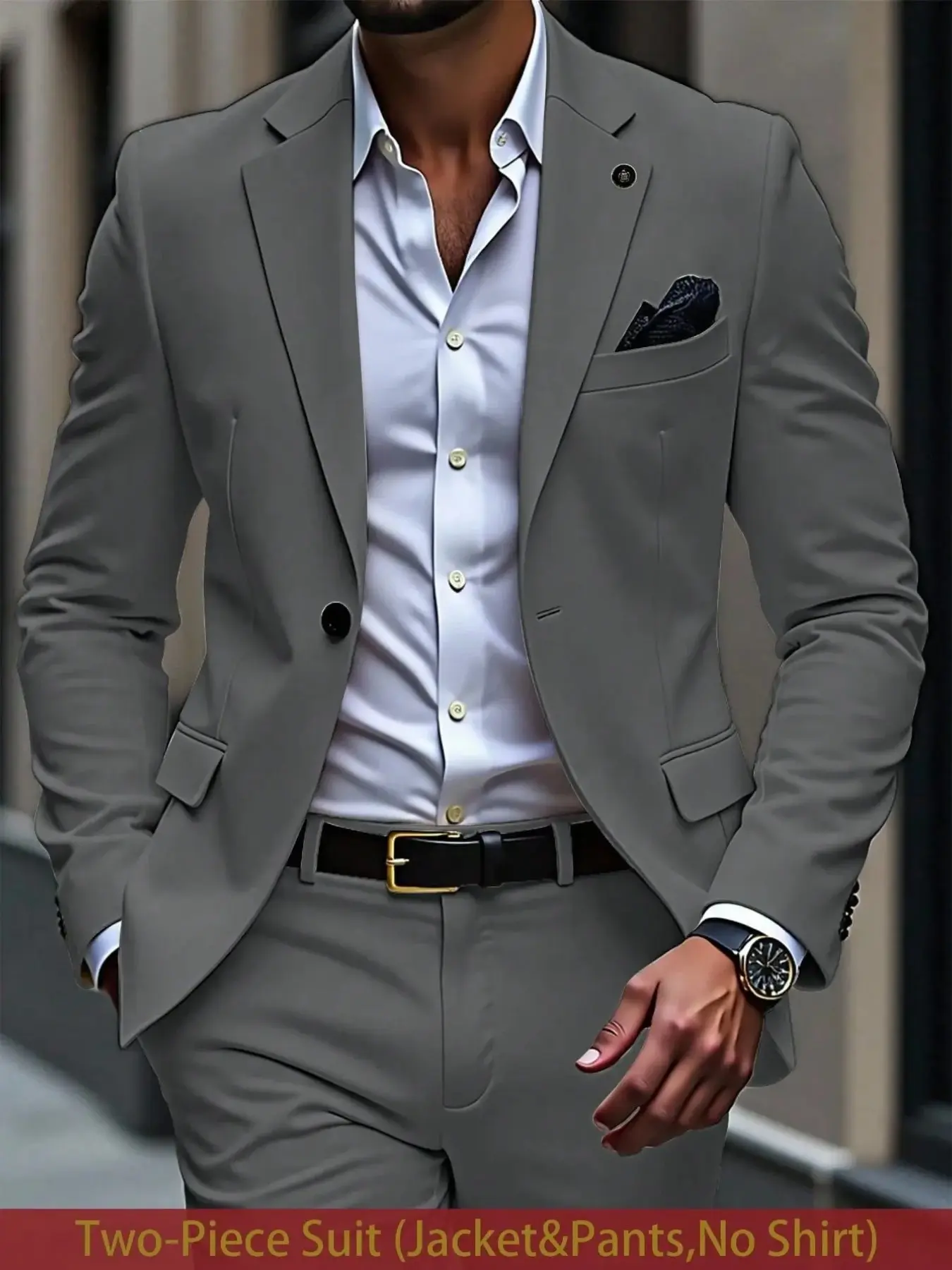 Men's Fashion Blazer + Pants Set, Slim Fit, Plain Design, Business Style, Single Button, Perfect for Weddings & Events, Ideal Gift for Him