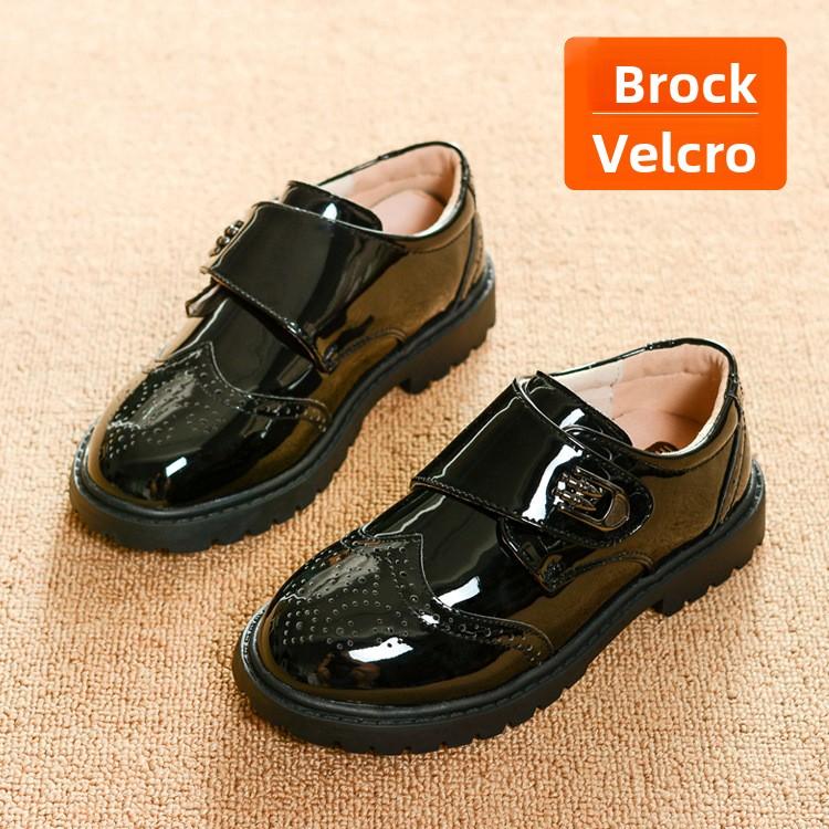 2026 Children's Leather Shoes for Boys, Middle and Older Kids, Elementary School Students, Korean Style Soft Sole Flower Boy Black Performance Shoes