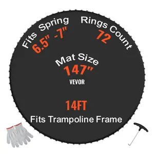 VEVOR Replacement Trampoline Mat, Jumping Mat Fits 14ft Frame, Universal Jumping Mat for 14ft Round Trampoline, Reinforce UV-Resistant Mat with Spring Tool Durable V-Rings, Fit 6.5"-7" Spring Length