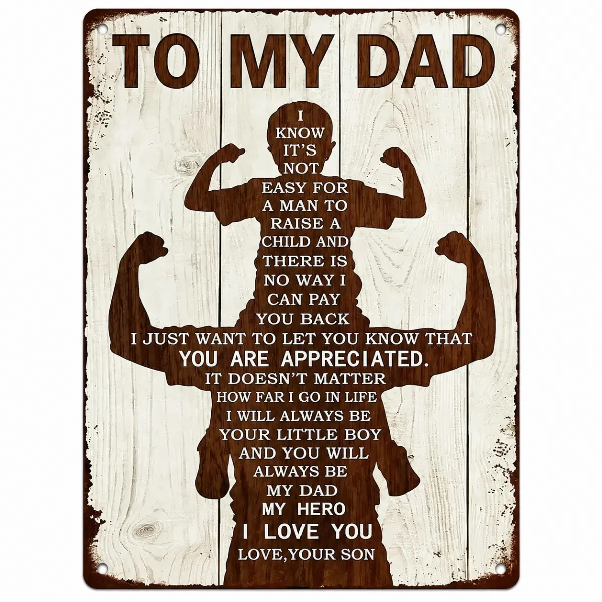 8x12 Inch Lightweight Decorative Hanging Metal Sign - To My Dad From Son, Father’s Day Gift, Dad Appreciation Plaque, Rustic Home Decor, Father-Son Memory Sign, Garage Accent