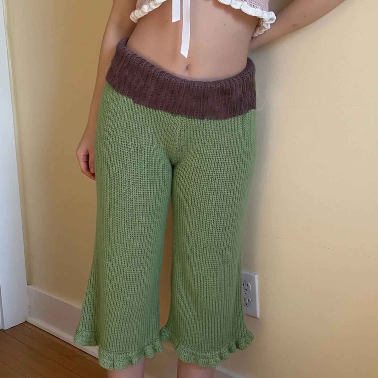 Women's Knit Flare Capris Contrast Color High Waist Going Out Cropped Pants