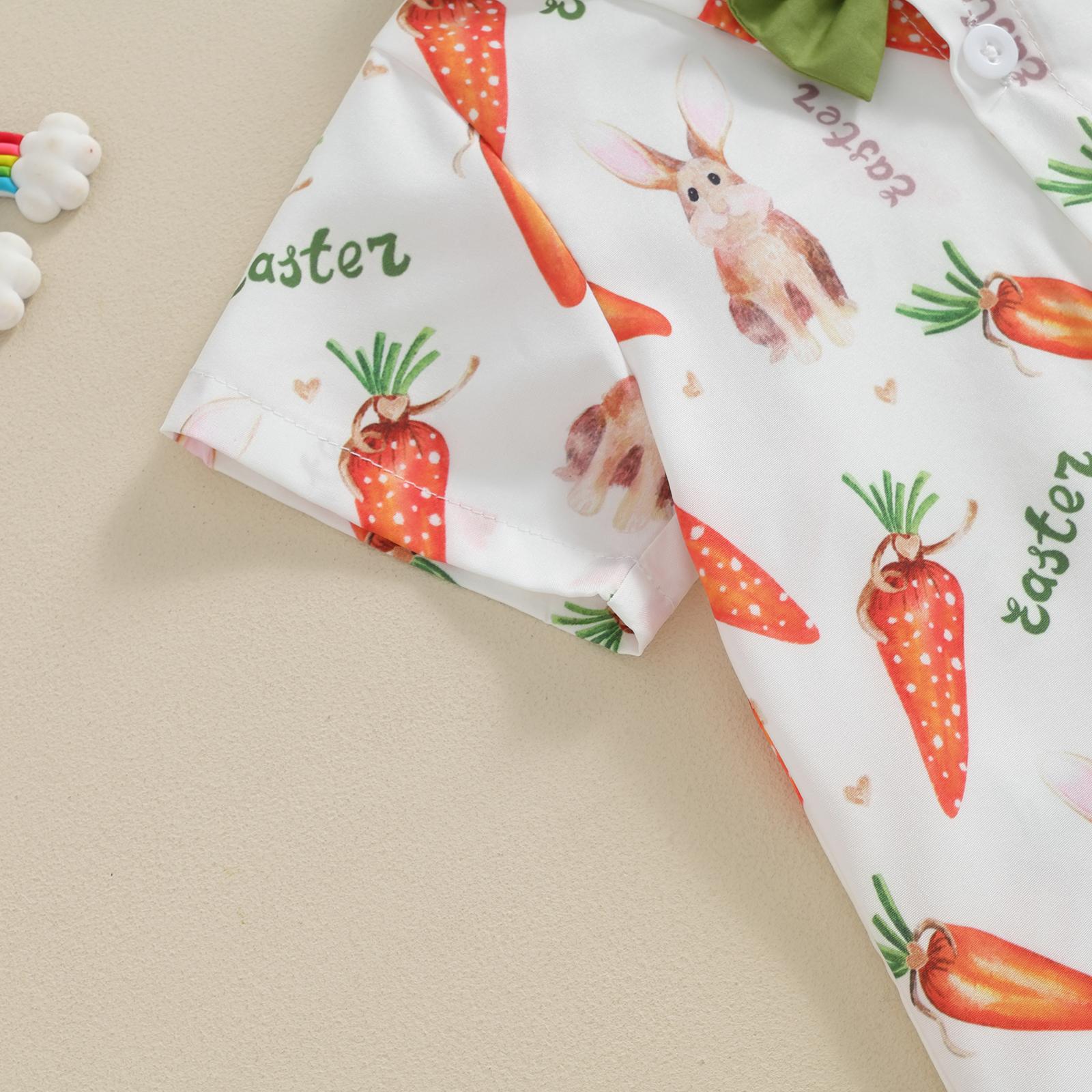 Babamoon Toddler Baby Boy Easter Outfits Carrot Rabbit Print Short Sleeve Button Down Shirt Top Solid Shorts Set Summer  2Pcs Clothes