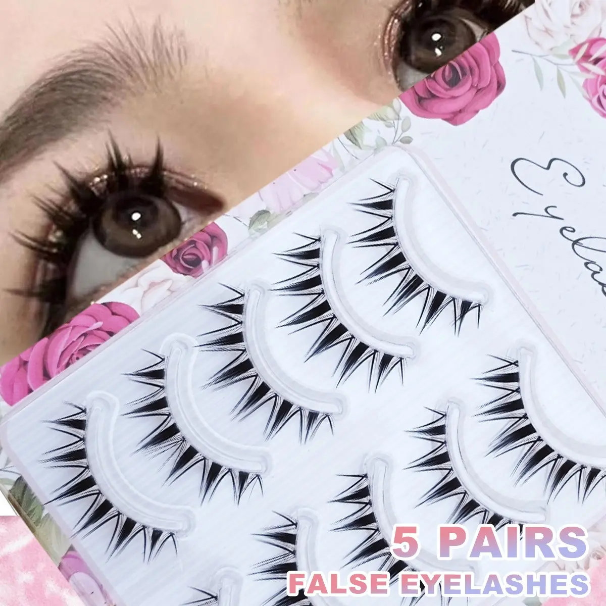 5pairs False Eyelashes, Natural Looking And Feather-Like, Handmade Cross-Roots And Fishtail, Ultra-Fine Black Stalk, Soft And Comfortable, Long And Curly, Lightweight And Stress-Free, Slouchy And Convenient, Easy To Apply Lashes