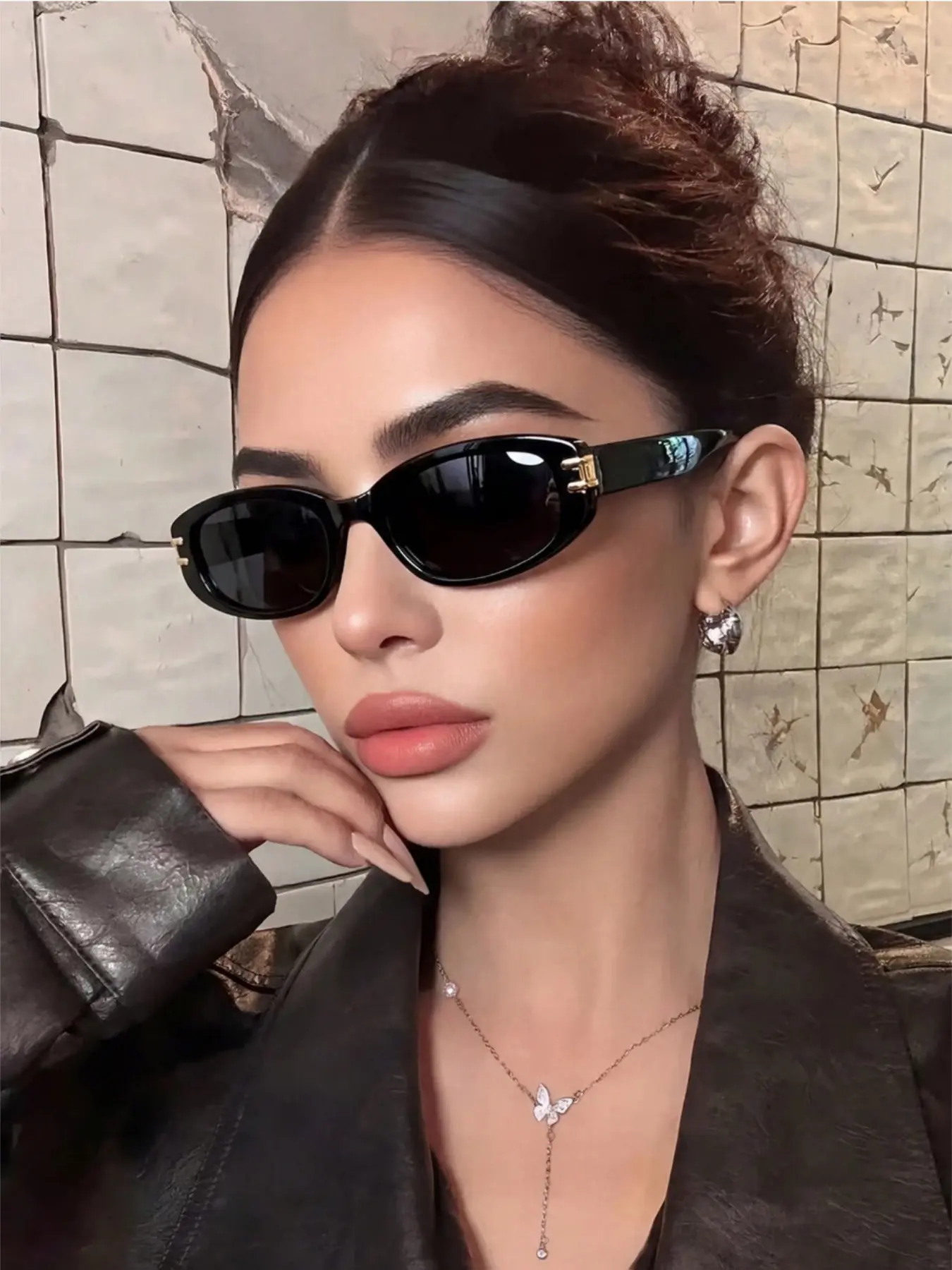 Vintage Cat Eye Small Frame Y2K Fashion Glasses, Classic Plastic Boho Style, All over Print, Daily Wear Accessories