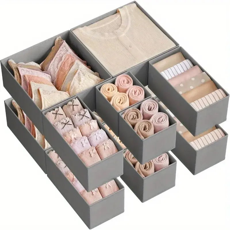 6 Counts Drawer Organizer Set, Foldable Fabric Storage Boxes, Collapsible Closet Organizers for Socks, Bras, Belts, Scarves, Clothes Organizer Boxes