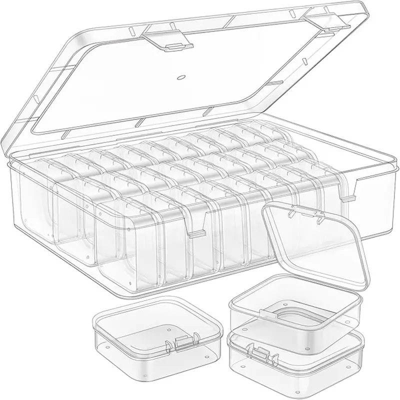 1 Set Clear Storage Organizer Box – Includes 30 small containers and 1 large dustproof PP storage case. Ideal for jewelry, beads, nails, craft supplies, hardware, screws, office accessories and small item organization at home or work.