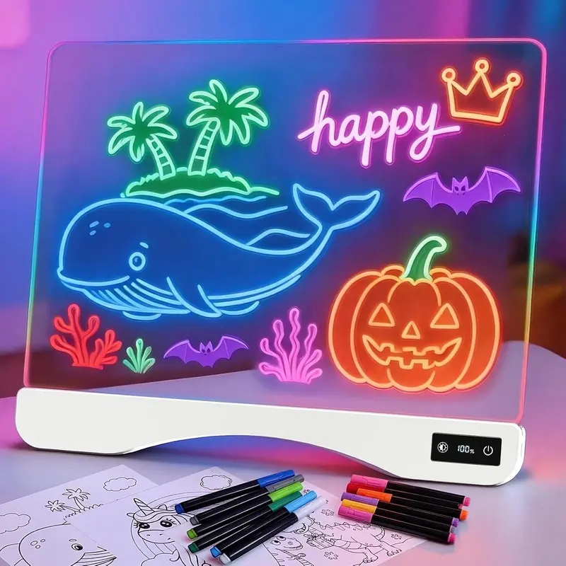 Rechargeable LED Drawing Board with 12 Color Markers & Stand, Large 16" Glow Drawing Tablet Note Light Up Doodle Message Board Signs with 15 Colors Effects, Gifts for Kids Girl Boy Birthday Christmas