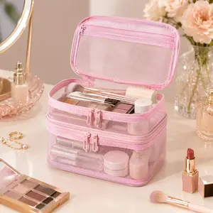 Large Capacity Makeup Bag, Portable Cosmetic Storage Bag with Handle, Zipper Travel Makeup Organizer for Toiletries, Skincare & Everyday Storage