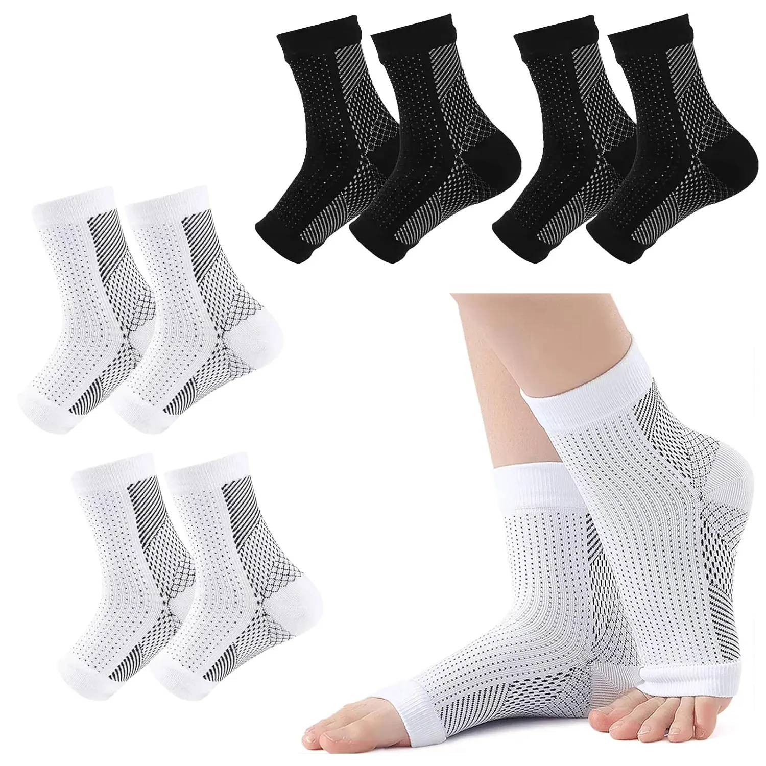 2/3/6 Pack Open Toe Compression Ankle Support non slip Socks, Breathable Mesh Foot Relief Sleeves for Plantar Fasciitis, Neuropathy, Swelling, Ideal for Nurses, Runners & All Day Standing heel pain