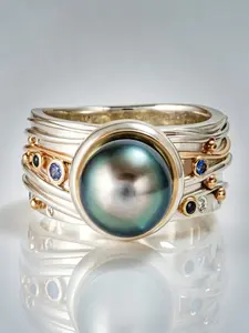 Vintage Artificial Pearl Circle Ring for Women, Colorful Zircon Wide Band, Elegant and Casual, All-Season Jewelry, Perfect Gift
