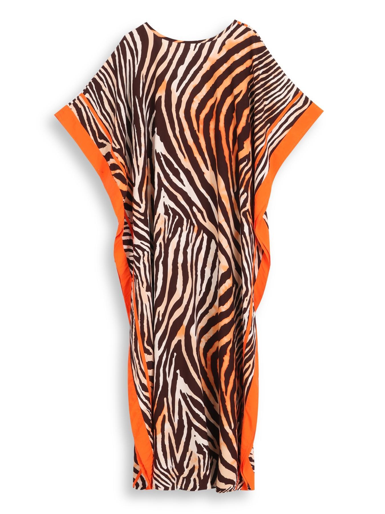 EDOLYNSA Striped Women's Casual Kaftan Long Dress Oversized Chic Bohemian House Robe Beachwear Vacation Bathing Suit Cover Up Lounge Wear Boho Summer Holiday