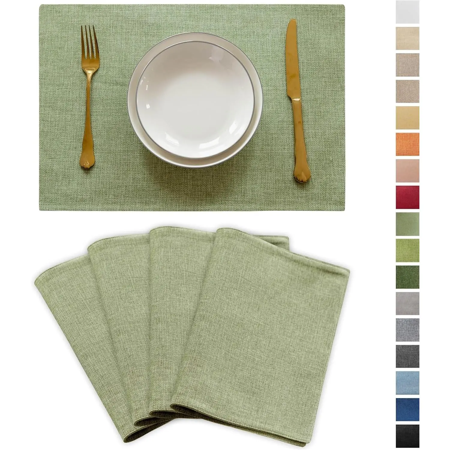 Green Placemat Set of 4 Washable Linen Textured Place Mats for Dinner Heat Resistant Sage Cloth Placemats Scratch Resistant Plate Mats for Dining Table Kitchen Summer, Green