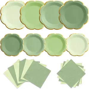 Sage Green Plates and Napkins Party Supplies for 20 Guests,Green Scalloped Paper Plates with  Rim, Elegant Disposable Tableware Set for Birthday, Shower, Wedding, Bridal &  Party,60 PCS