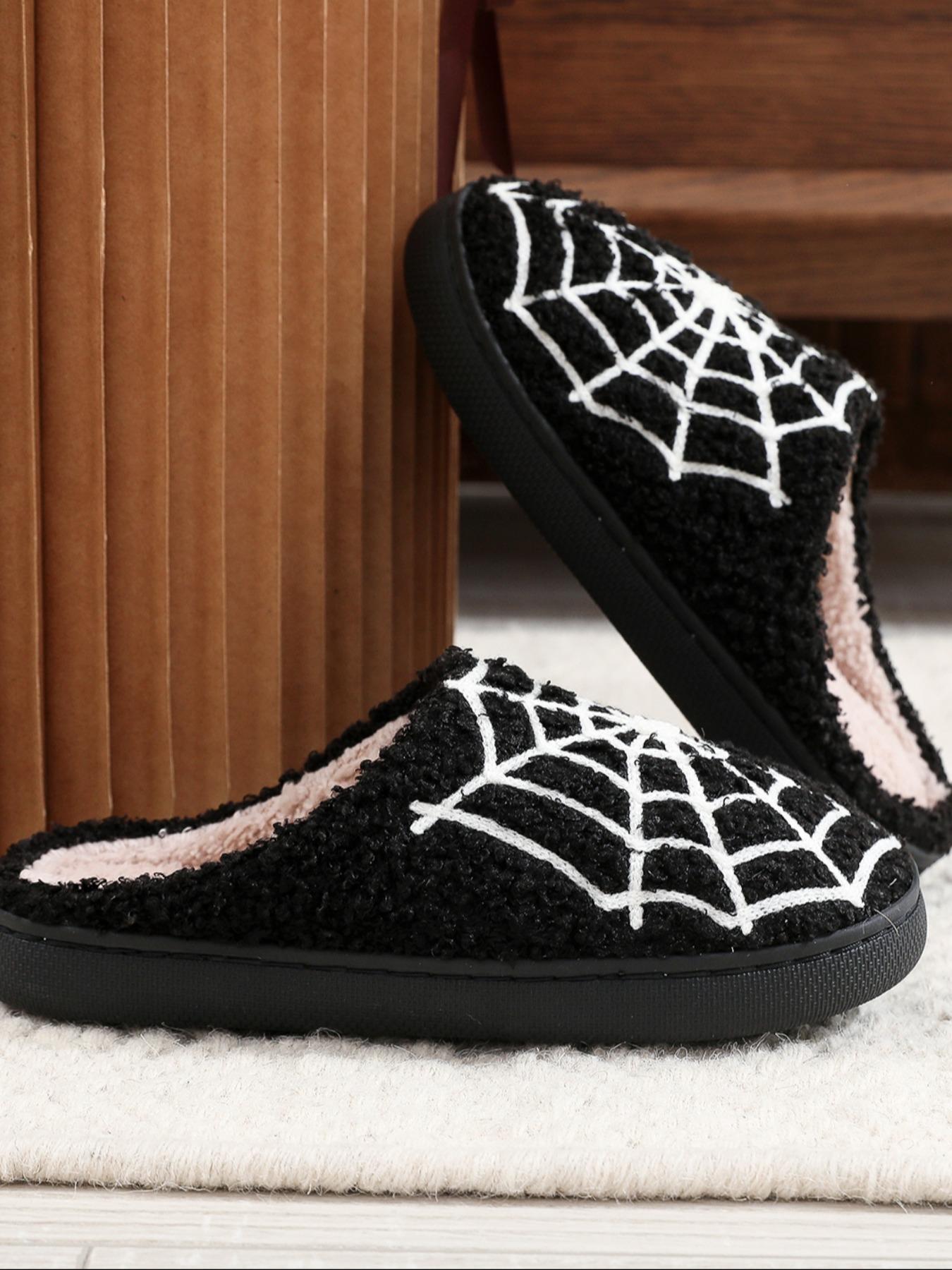 Cute Spider Web Print Plush Slippers for Women, 2024 New Style Soft Comfort House Slippers Home Slippers As Gifts, Warm Slippers for Girl Indoor & Outdoor Use for All Seasons Walking Shoes