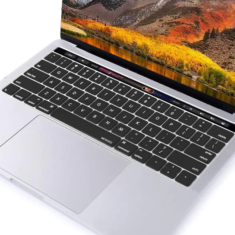 Keyboard Cover Compatible with MacBook Pro with Touch Bar 13 and 15 inch 2019 2018 2017 2016 (Model: A2159, A1989, A1990, A1706, A1707), Silicone Skin Protector, Black, Laptop Keyboard Covers