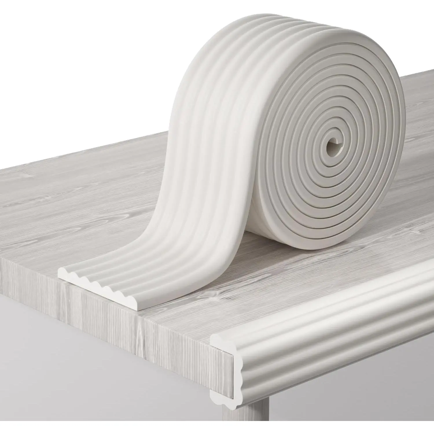 W-Shape Pre-Taped Foam Corner Edge Protector for Baby Proofing, 16.5ft Length Baby Safety Products Foam Panels, 0.32'' Thick 3.2'' Wide Corner Protection Cushion for Furniture Fireplace Stair, White-Gray Pre-Taped Roll