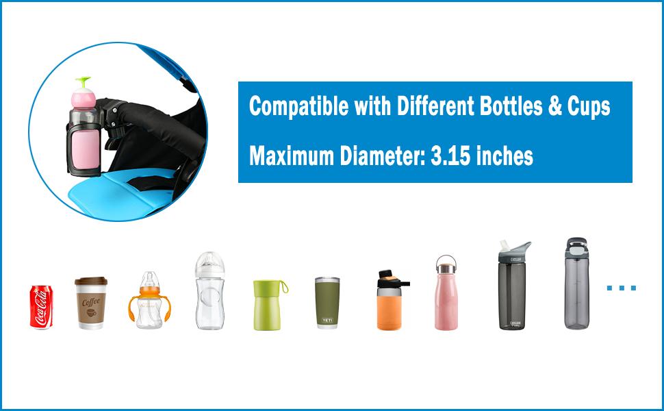 Stroller Cup Holder, Universal Cup Holder for Uppababy, Nuna, Doona Strollers, 360° Rotatable Bottle Holder for Stroller, Bike, Wheelchair, Walker, Scooter
