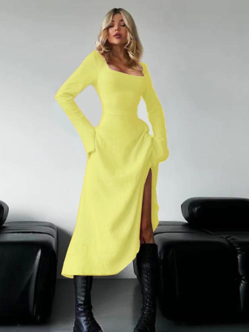 Women's Plain Lace Up Tie Back Flounce Sleeve Dress, 1 Count Elegant Square Neck Long Sleeve A Line Dress for Party Holiday Wedding Guest, Ladies Spring&Fall Clothes