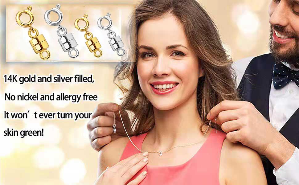 Strong Magnetic Necklace Clasps and Closures,Gold and Silver Plated Jewelry Clasps Converters for Bracelet Necklaces Chain