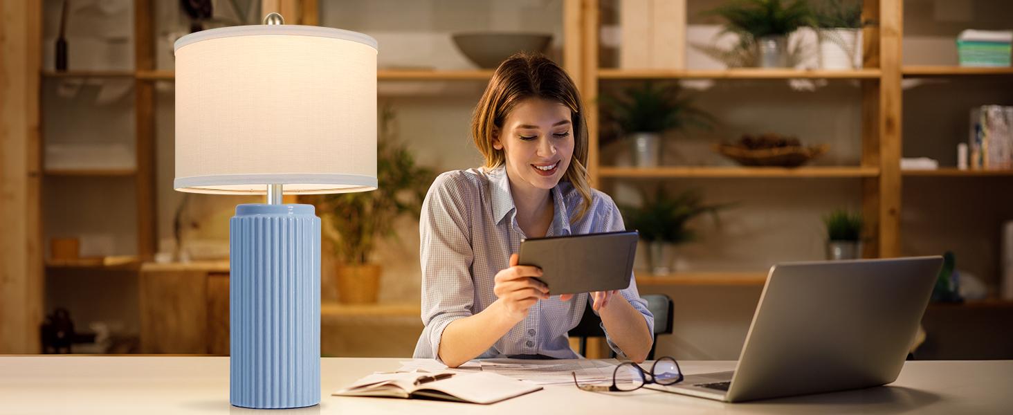 23.5’’ Farmhouse Table Lamps for Living Room Set of 2, Modern Elegant Ceramic Bedside Nightstand Lamps with White Linen Shade for Bedroom, Coastal Lamps Set for Study Home Office 23.5’’ Farmhouse Table Lamps for Living Room Set of 2, Modern Elegant Ceramic Bedside Nightstand Lamps with White Linen Shade for Bedroom, Coastal Lamps Set for Study Home Office