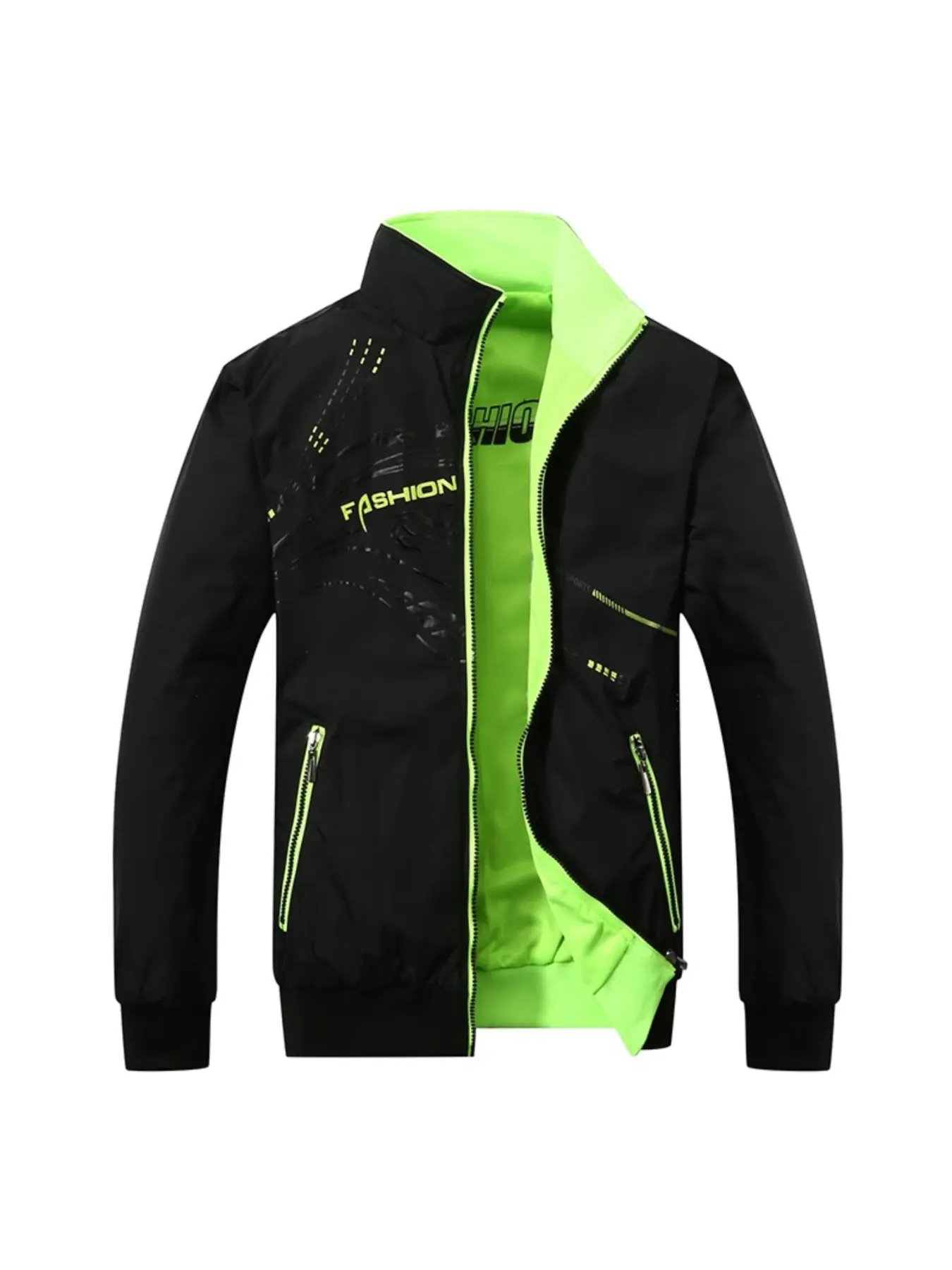 Men's Reversible Stand Collar Jacket, Colorblock Lining, Zipper Closure, Lightweight Windproof Casual Outerwear, Spring & Fall